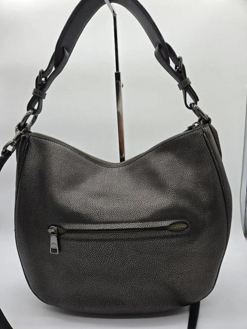 Coach Sutton Hobo 40632 Metallic Pewter Leather Convertible Shoulder Crossbody B